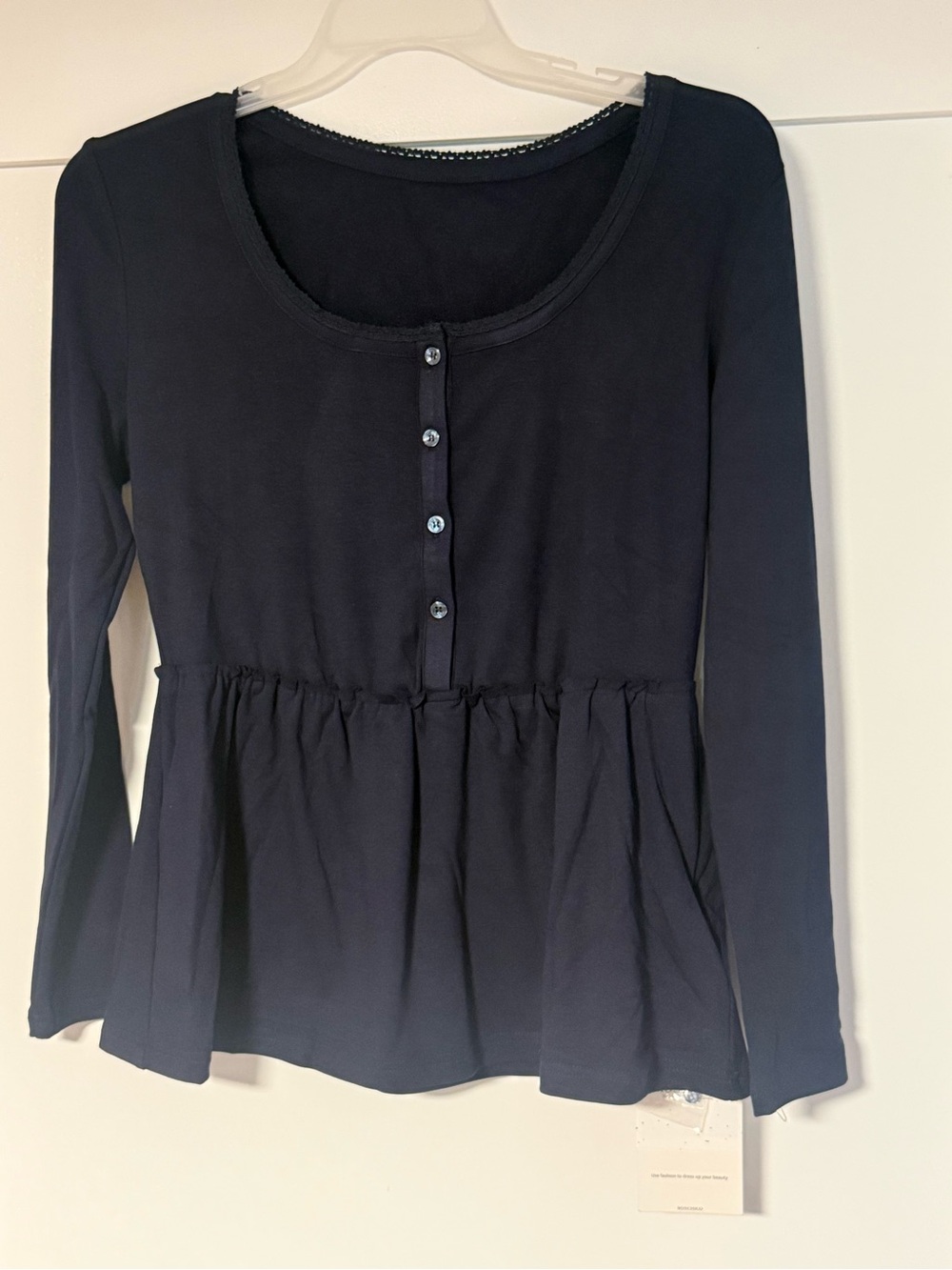 ROSCHICO XL Navy Blue Babydoll Peplum Henley Top NWT